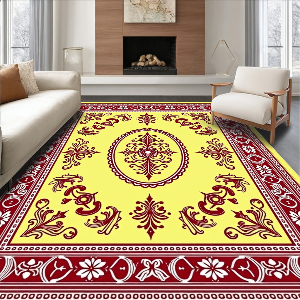 Crimson Floral Medallion Yellow Rug