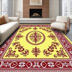 Crimson Floral Medallion Yellow Rug