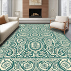 Emerald Cream Arabesque Floral Frame Rug
