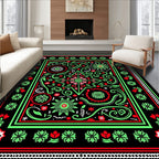 Vibrant Red Green Floral Starburst Rug