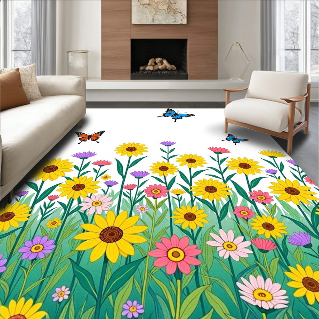 Colorful Meadow Butterfly Garden Scape Rug