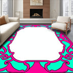 Bright Pink Teal Abstract Swirl Border Rug
