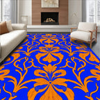 Vivid Orange Floral Swirl Blue Rug