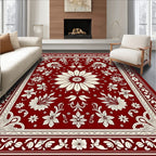 Crimson Cream Mandala Floral Tapestry Rug