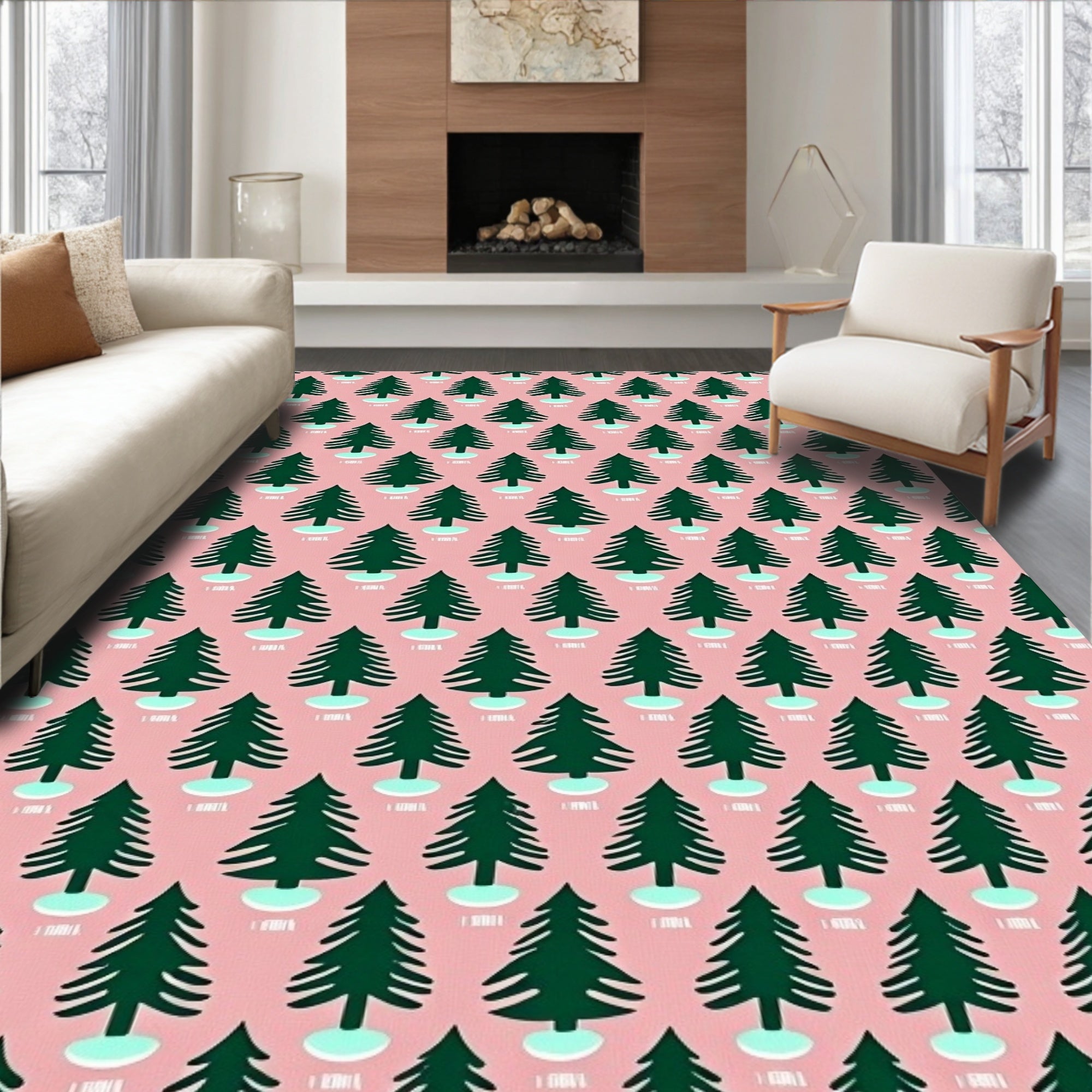 Pink Forest Pine Tree Repeat Rug