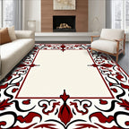 Crimson Floral Bordered Frame Rug