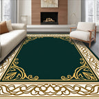 Deep Emerald Ornate Floral Border Rug