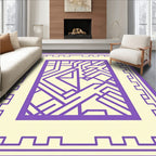 Purple Geometric Maze Cream Border Rug
