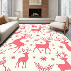 Coral Reindeer Snowflake Winter Scene Rug