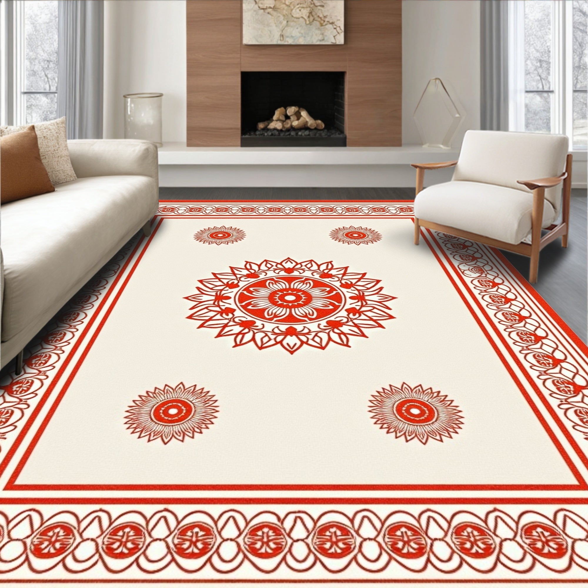 Classic Red Allover Floral Medallion Rug