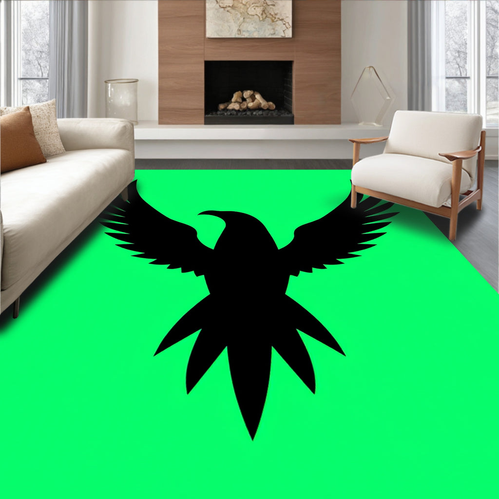 Bold Black Eagle Vivid Green Background Rug