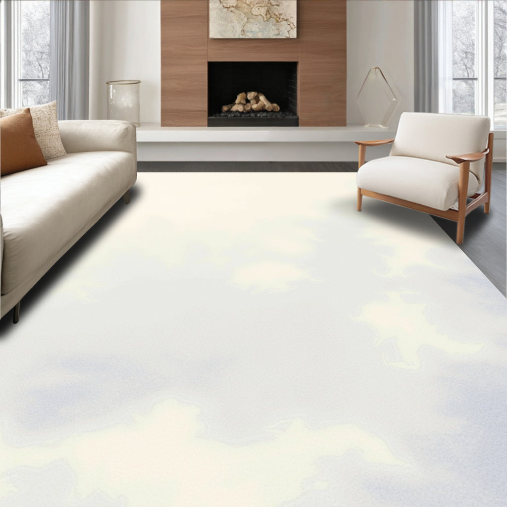 Soft White Cloudscape Impressionistic Rug