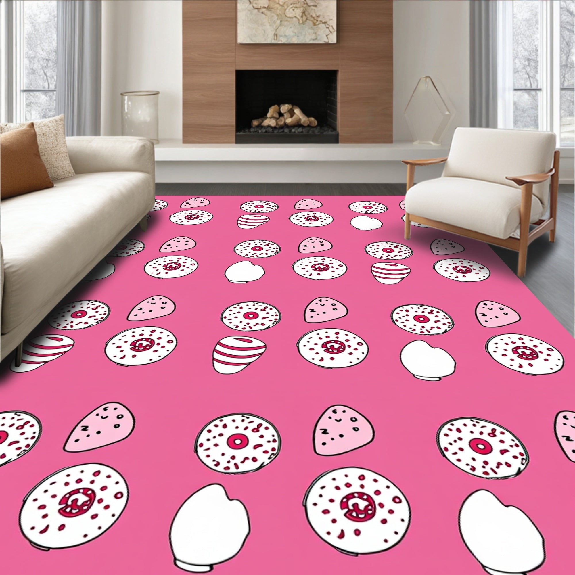 Sweet Pink Donut And Candy Collection Rug