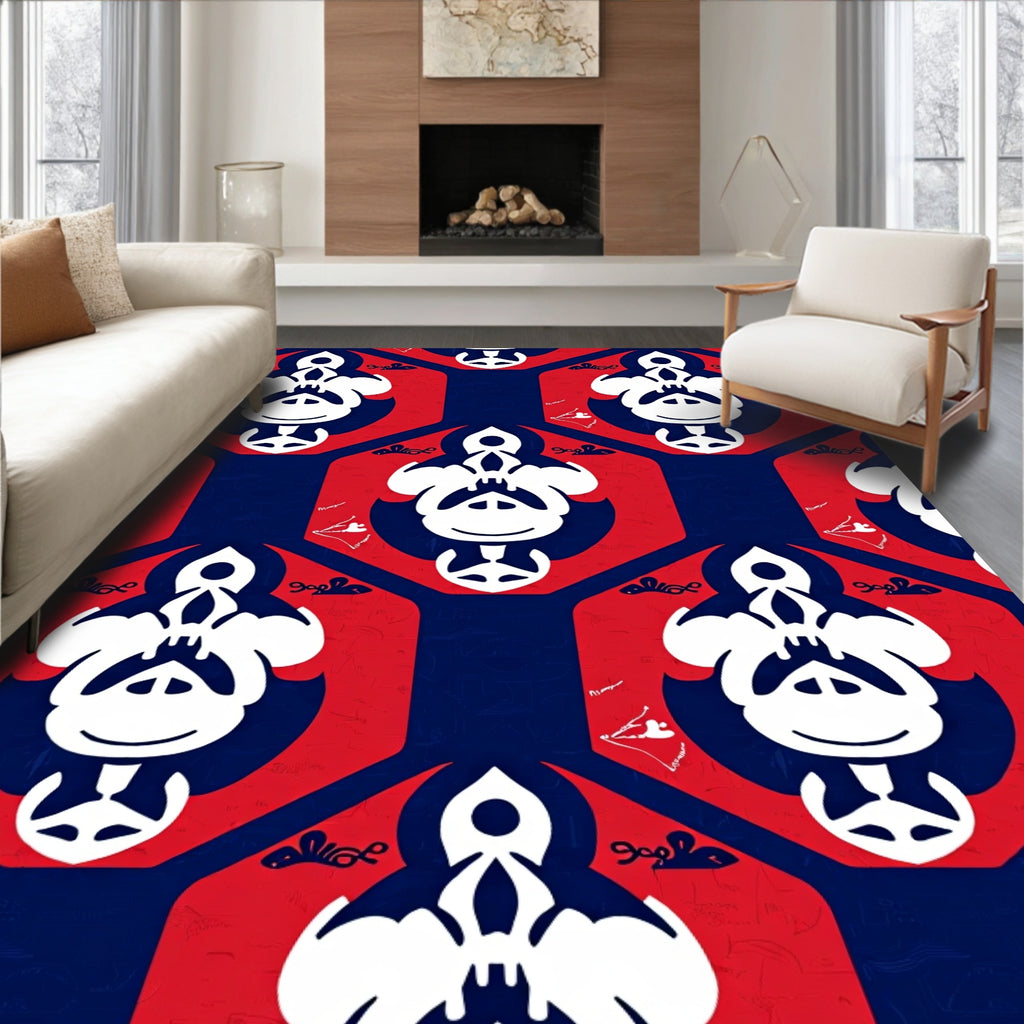 Red Blue Tonal Geometric Hexagon Rug