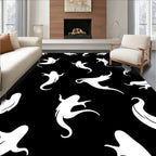 White Ghost Crowd Black Background Rug