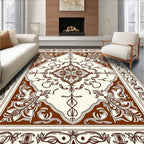 Brown and Cream Floral Medallion Frame Rug