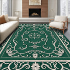 Emerald Green Ivory Floral Border Rug