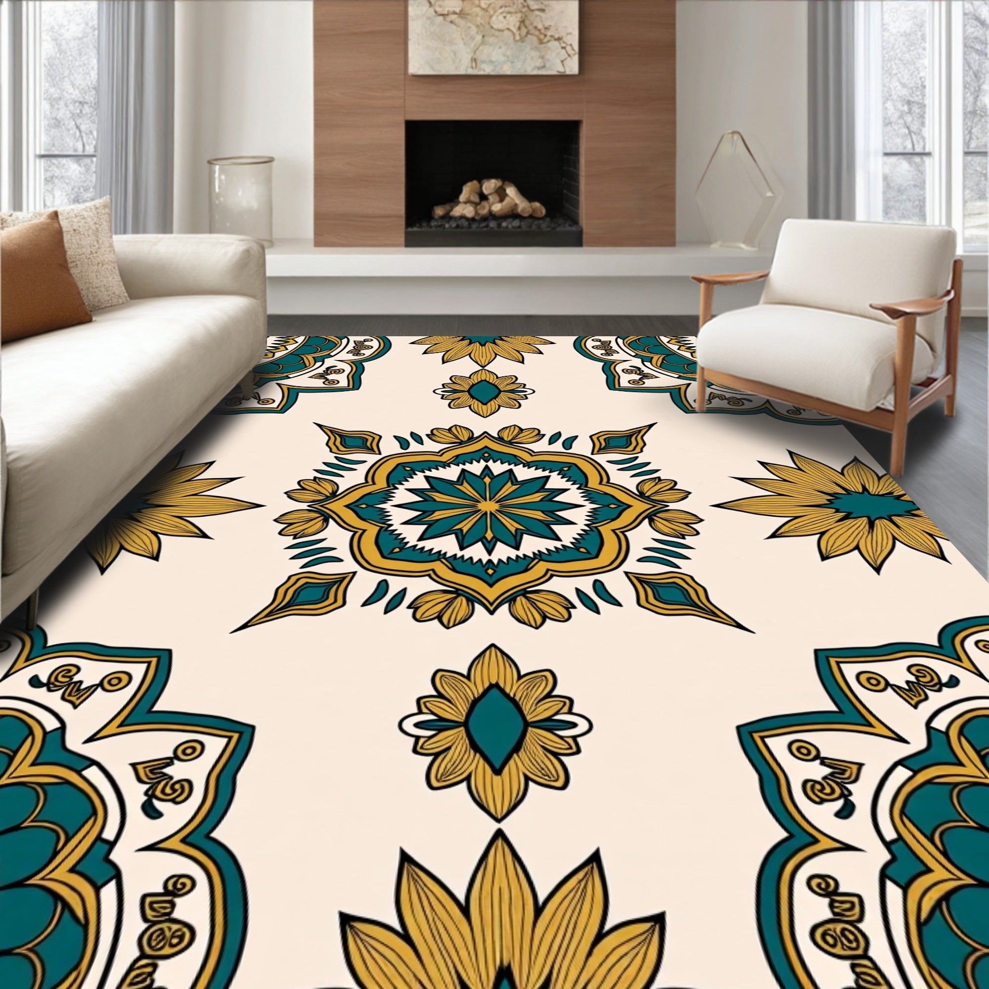 Teal and Gold Medallion Bloom Rug