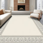 Ornate Black Ivory Leaf Border Rug
