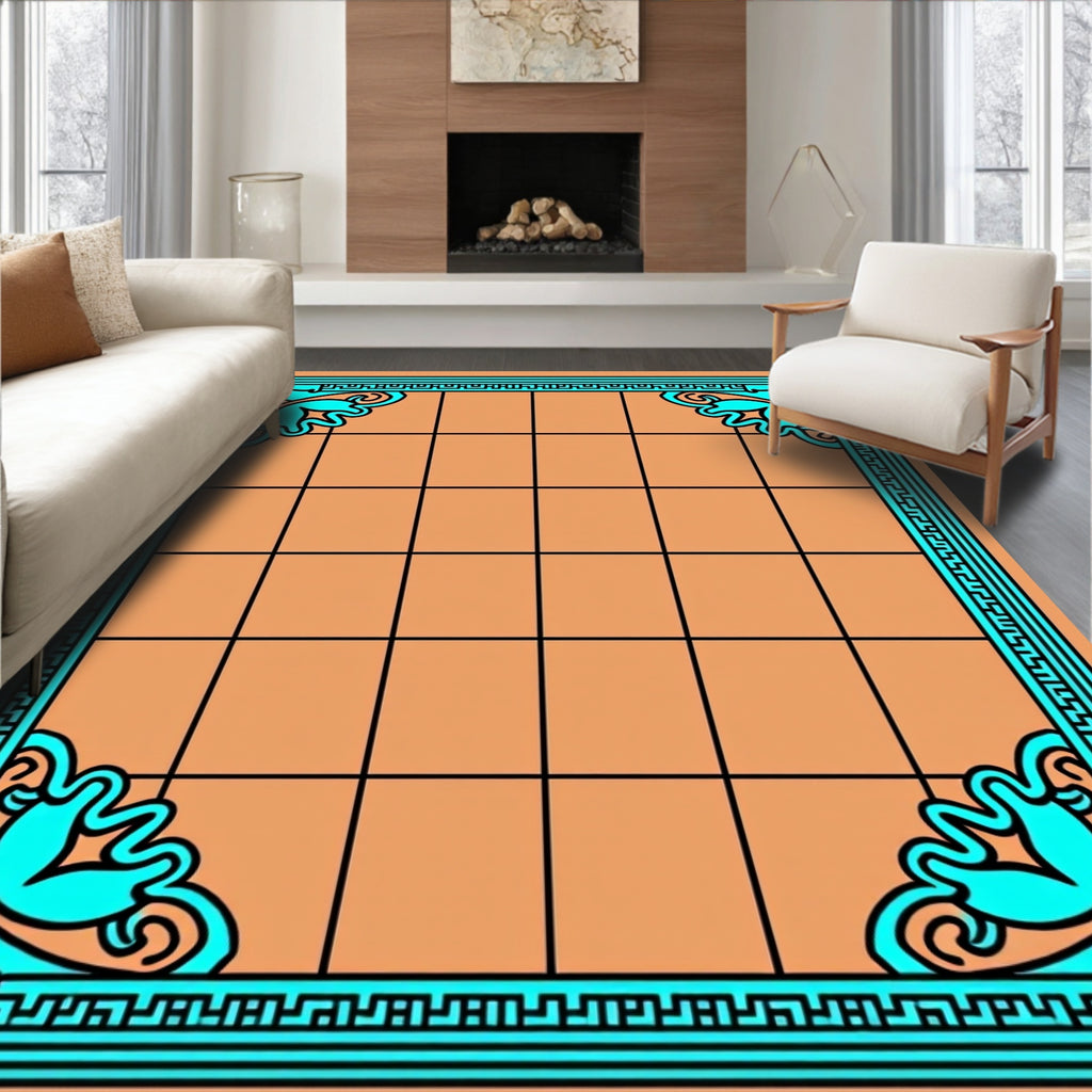 Coral Aqua Geometric Corner Deco Rug