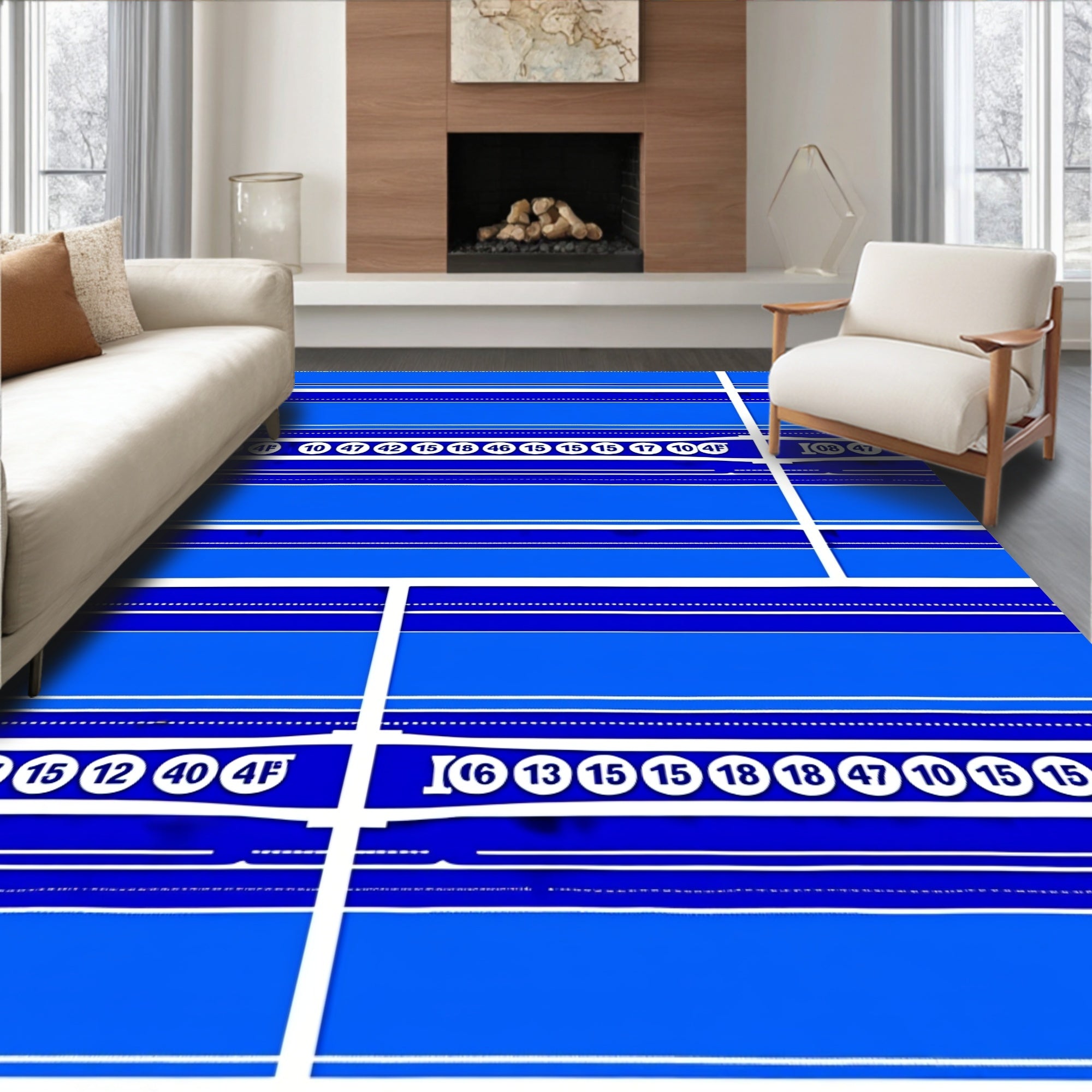 Blue Linear Number Stripe Rug