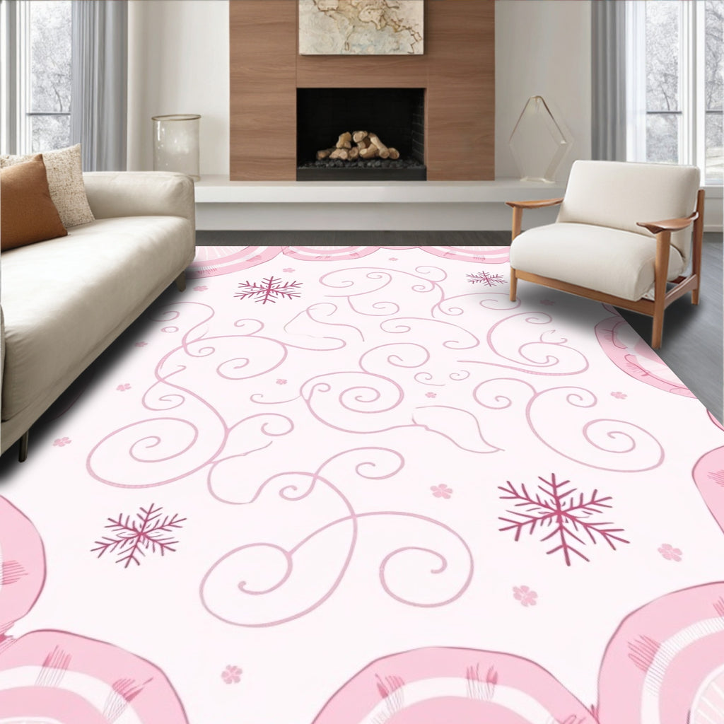Pastel Pink Swirls Snowflake Garland Rug