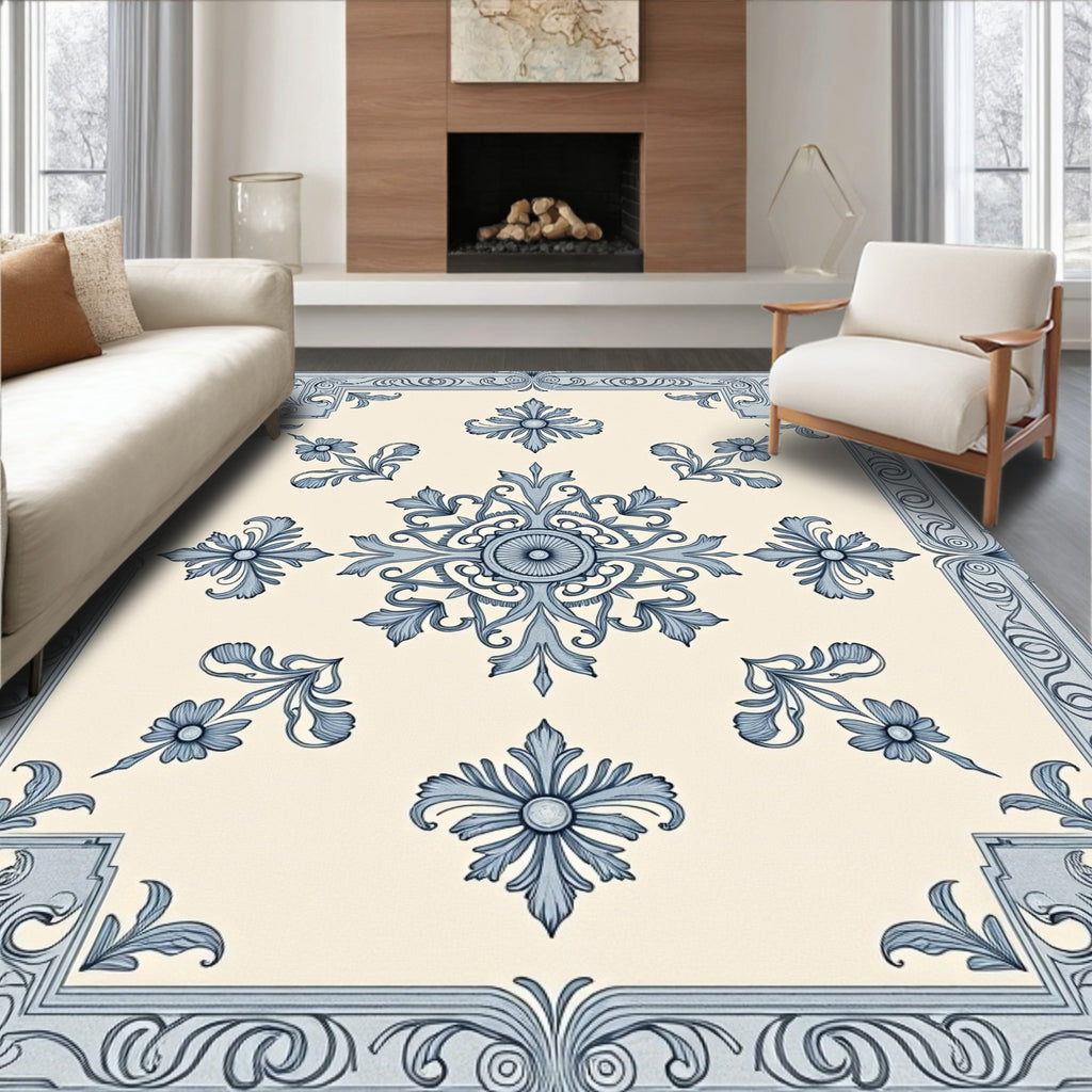 Blue Acanthus Leaf Scrollwork Rug
