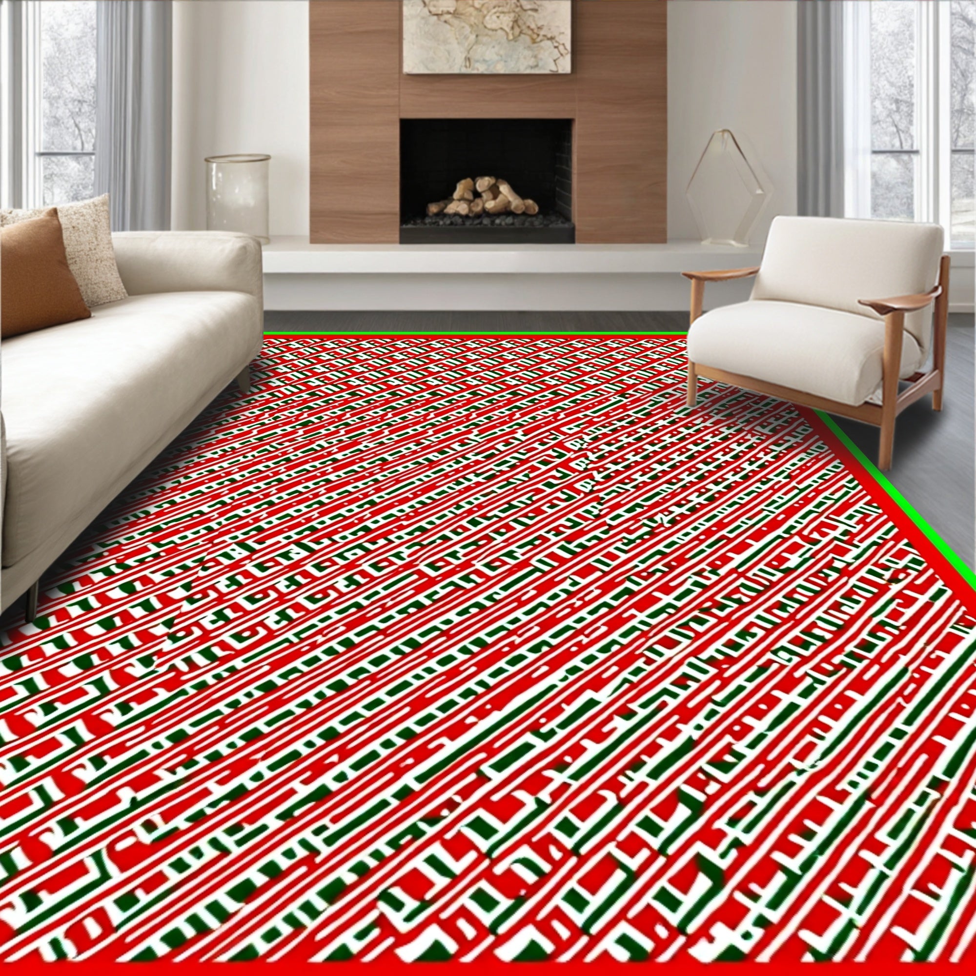Bold Red White Green Diagonal Lines Rug
