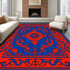 Royal Blue Orange Floral Medallion Rug
