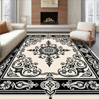 Vintage Black Floral Medallion Border Rug