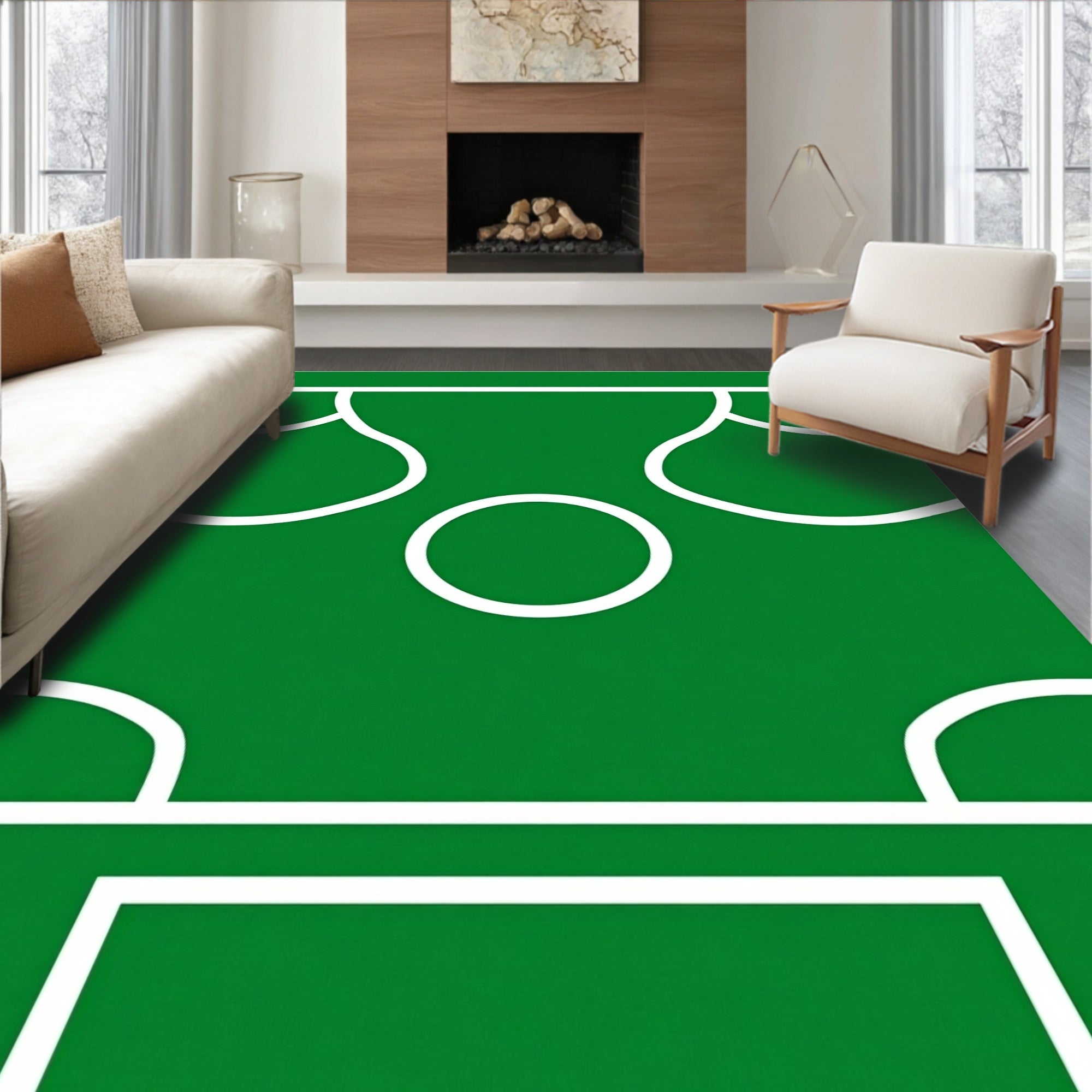 Modern Green and White Court Rug