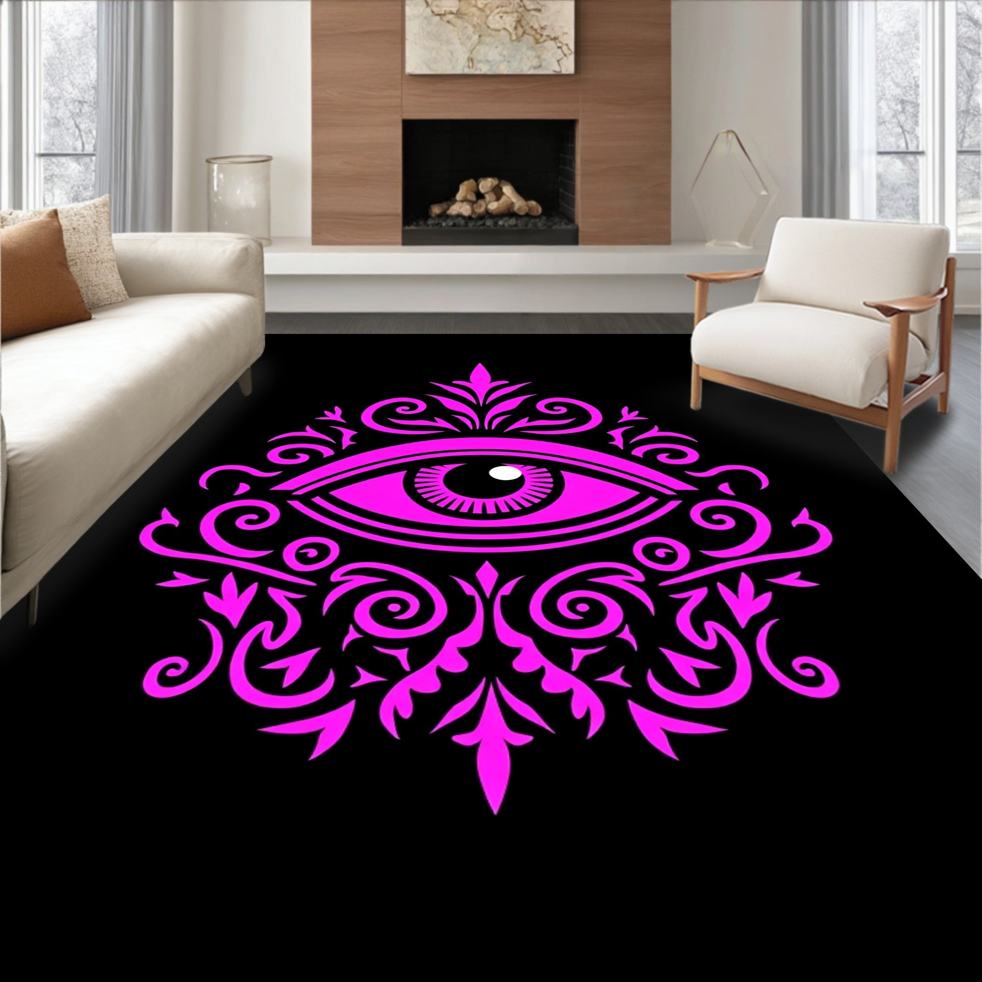 Radiant Magenta Eye Emblem Swirls Rug