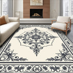 Dark Gray Scrollwork Medallion Cream Rug