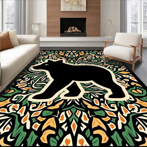 Black Bear Foliage Art Rug