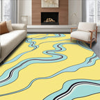 Sunny Yellow Aqua Wavy Rivers Rug