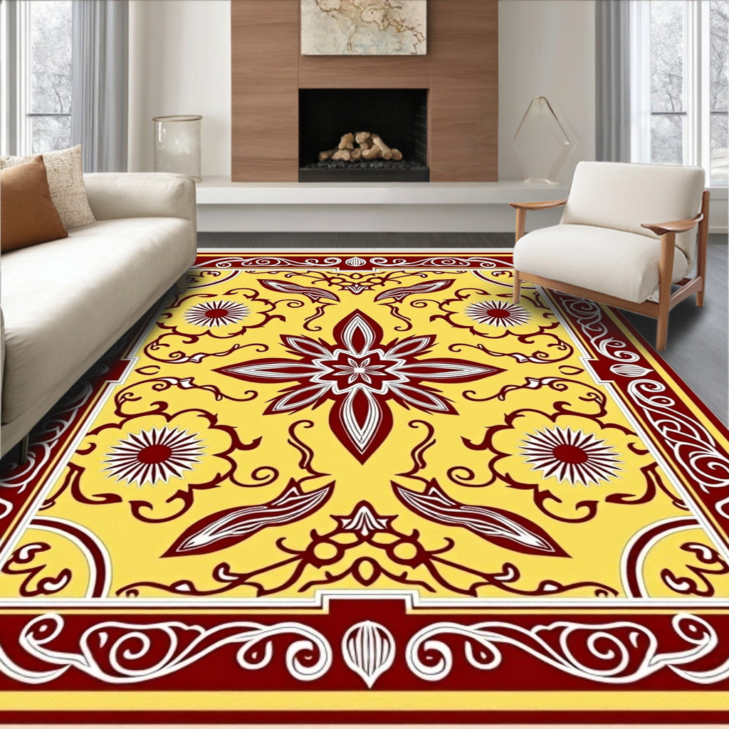 Crimson White Yellow Floral Medallion Rug