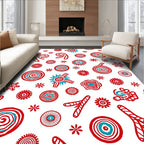 Red Teal Round Floral Whimsical Rug