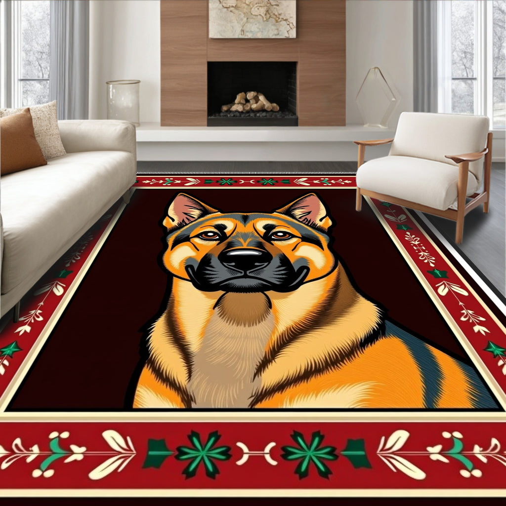 German Shepherd Portrait Festive Border Rug