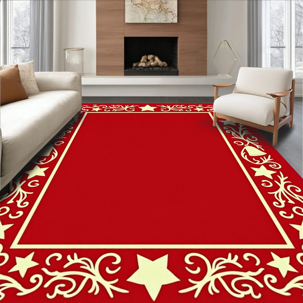 Festive Red Star Bell Border Rug