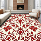 Crimson Red Floral Scrollwork Medallion Rug