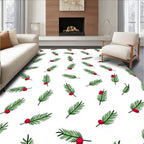 Green Pine Sprig Red Berry Scattered Rug