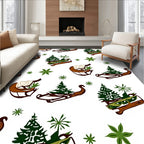 Winter Sleigh Evergreen Forest Scatter Rug