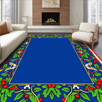 Royal Blue Red Green Holly Berries Rug