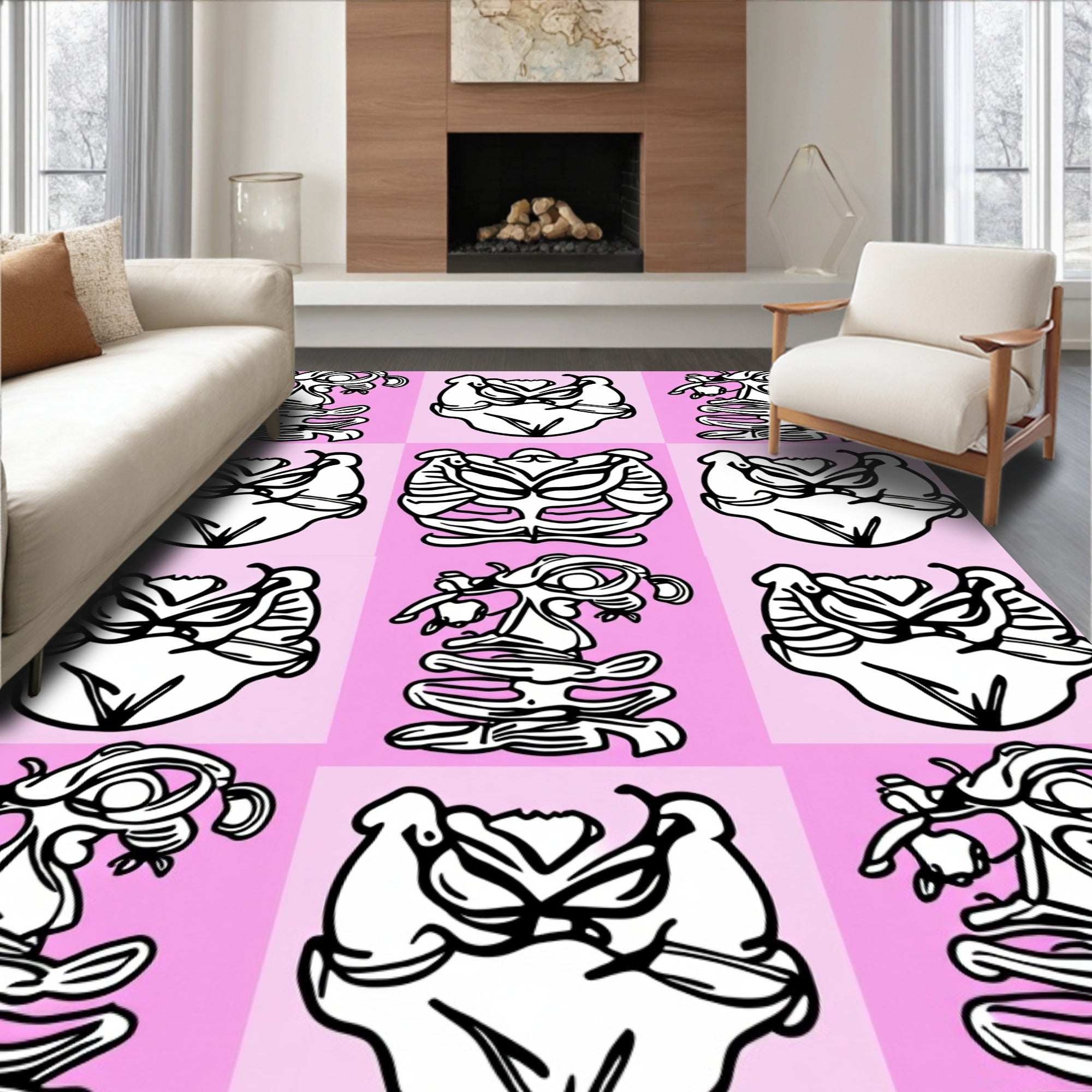 Pink Abstract Figure Grid Rug