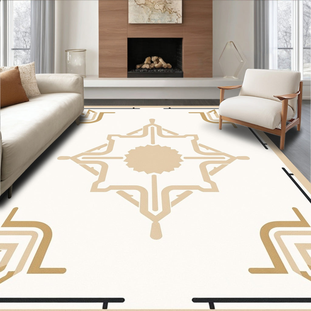Neutral Beige Art Deco Medallion Rug