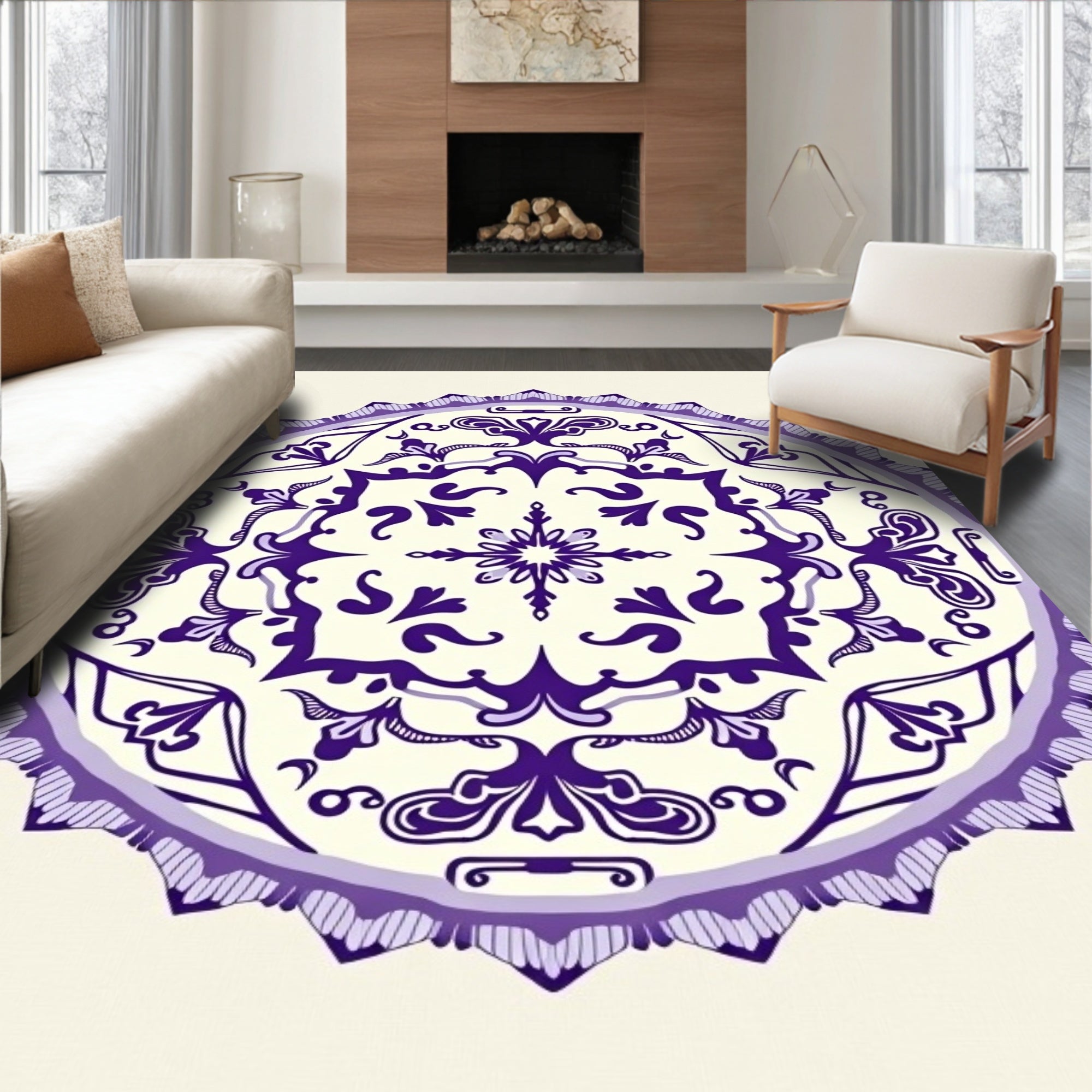 Ornate Violet Mandala Floral Rug