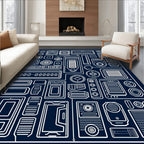 Futuristic Geometric Tech Blueprint Rug