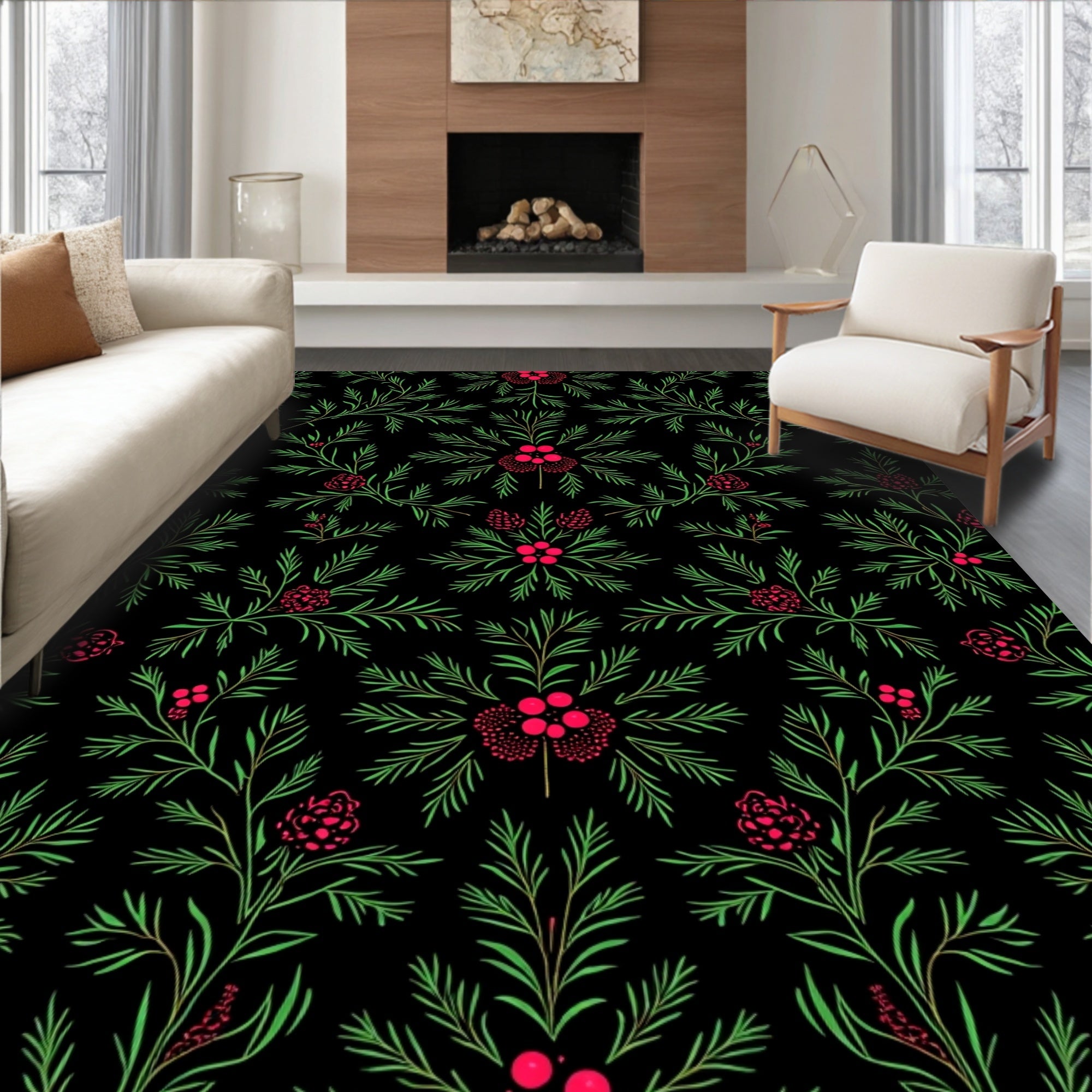 Crimson Berry Pine Garland Rug