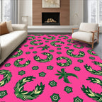 Vibrant Pink Green Leafy Wreath Rug