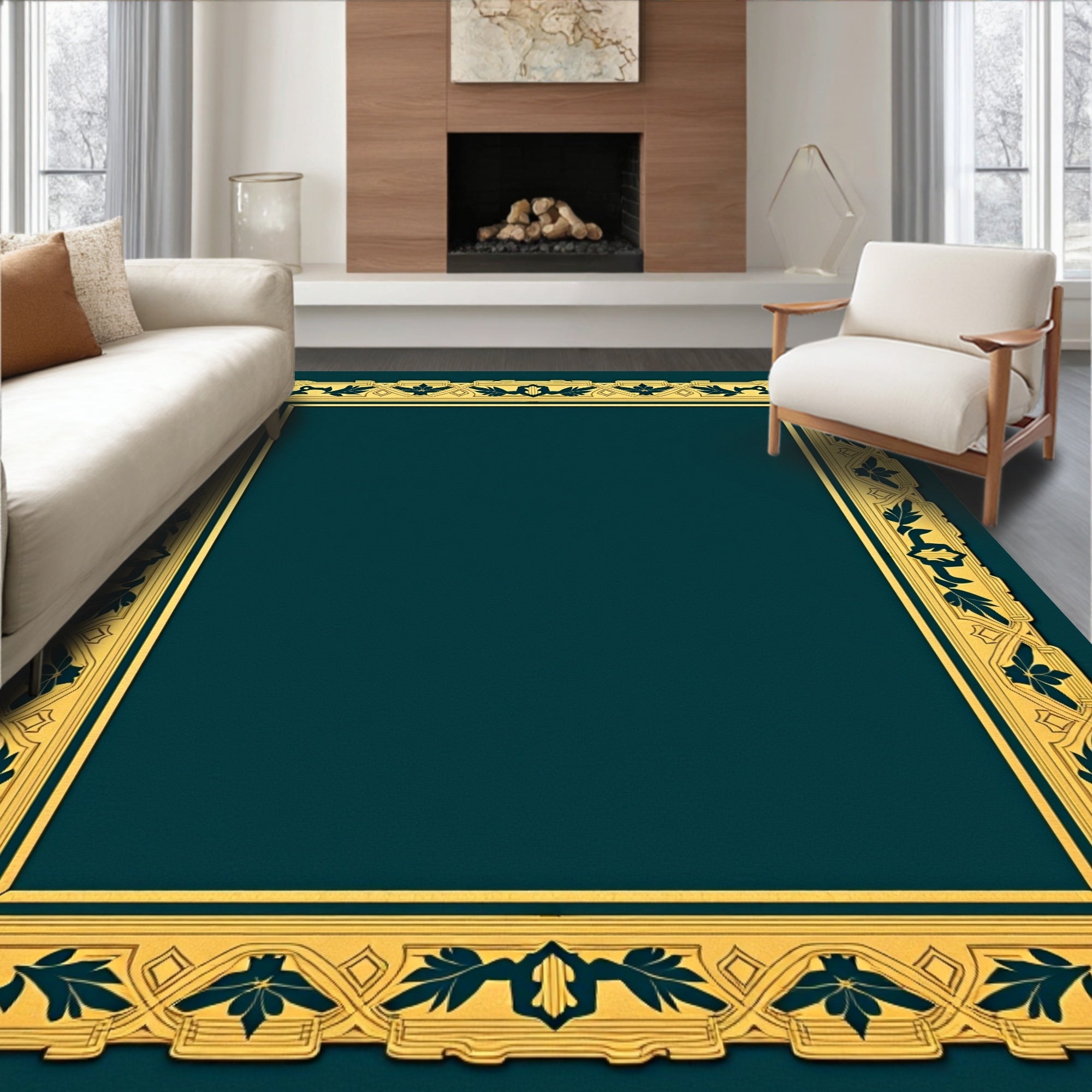 Elegant Gold Leaf Border Rug